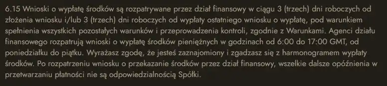 Fragment oficjalnego regulaminu Dolly Casino z limitami wypłat w PLN